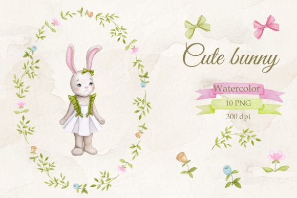 Cute Bunny Girl Watercolor Set PNG: Sweet Design Elements