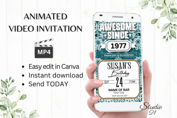 Smartphone Retro Birthday Invitation: Editable Digital Evite