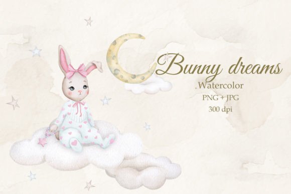 Whimsical Charm: Using Baby Bunny on a Cloud Watercolor Illustrations